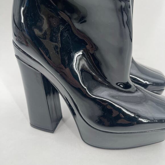 Guess Byra Boots SZ 5 Zipper Block Heel NEW Platform Booties Black Patent NWOT - Picture 2 of 16